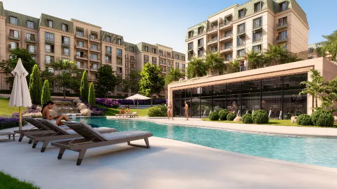 BETA Residence swimming pool and surrounding buildings